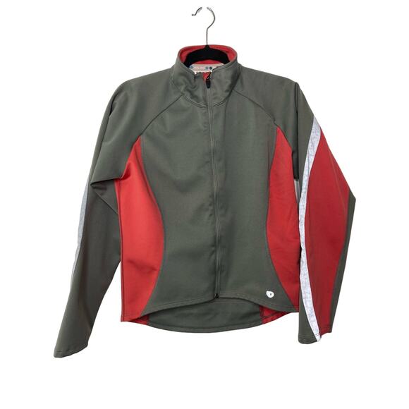 Pearl Izumi Cycling Top Long Sleeve Full Zip High Neck Color Block Red Gray M - Picture 1 of 9